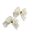 Girls Cute Cute | Set Of Two Off White Lace Bows With Gold Middle On Clips