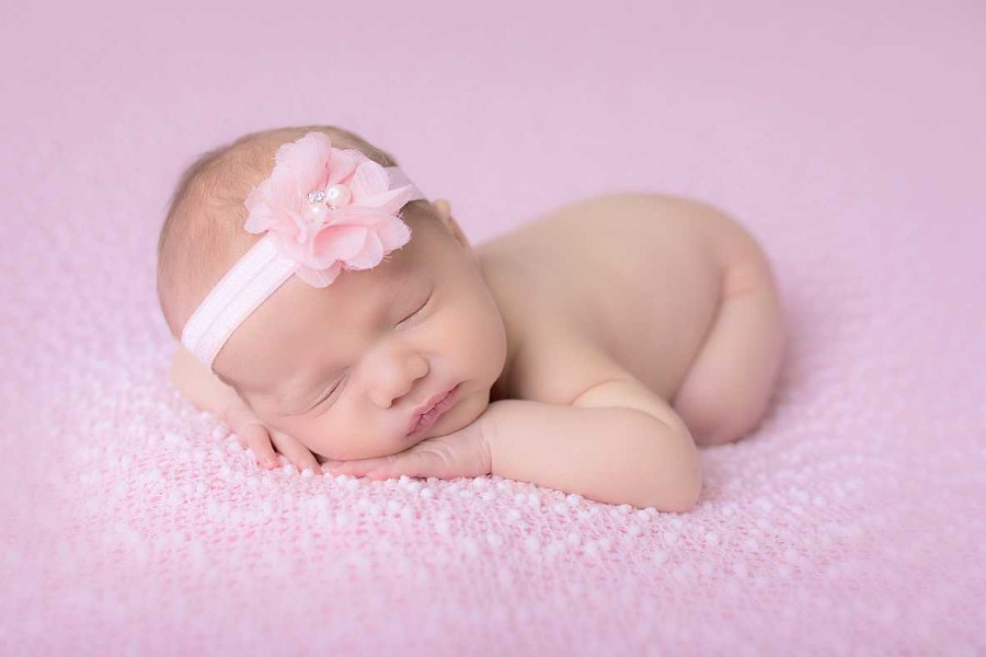 Girls Cute Cute | Baby Pink Chiffon Flower With Pearls And Stones A Soft Pink Elastic Headband