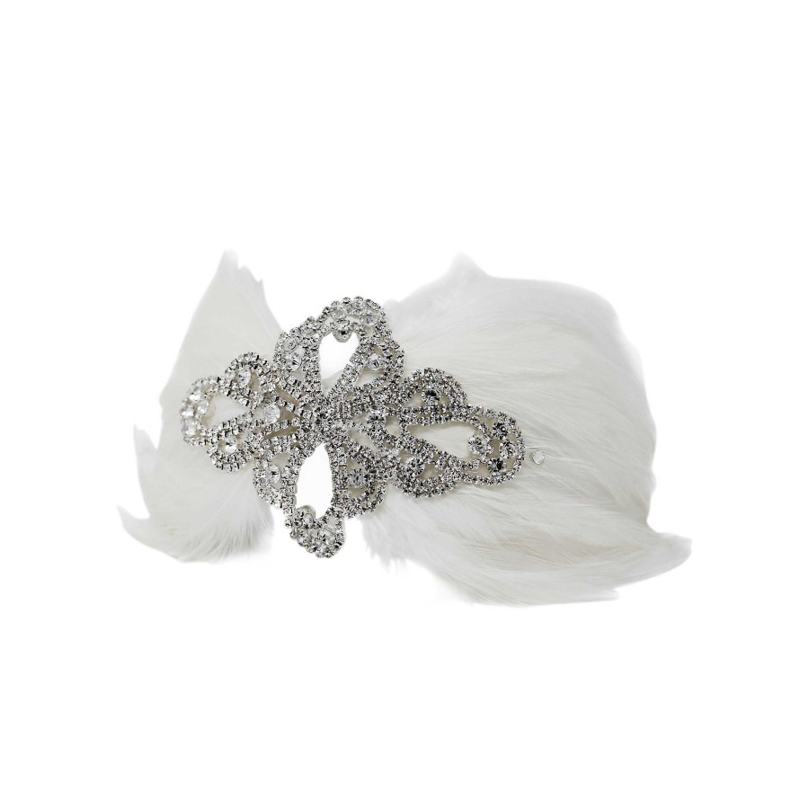 Woman Cute Cute | White Feathers And Crystal Diamante Patch With Swarovski Crystals On A Satin Alice Band