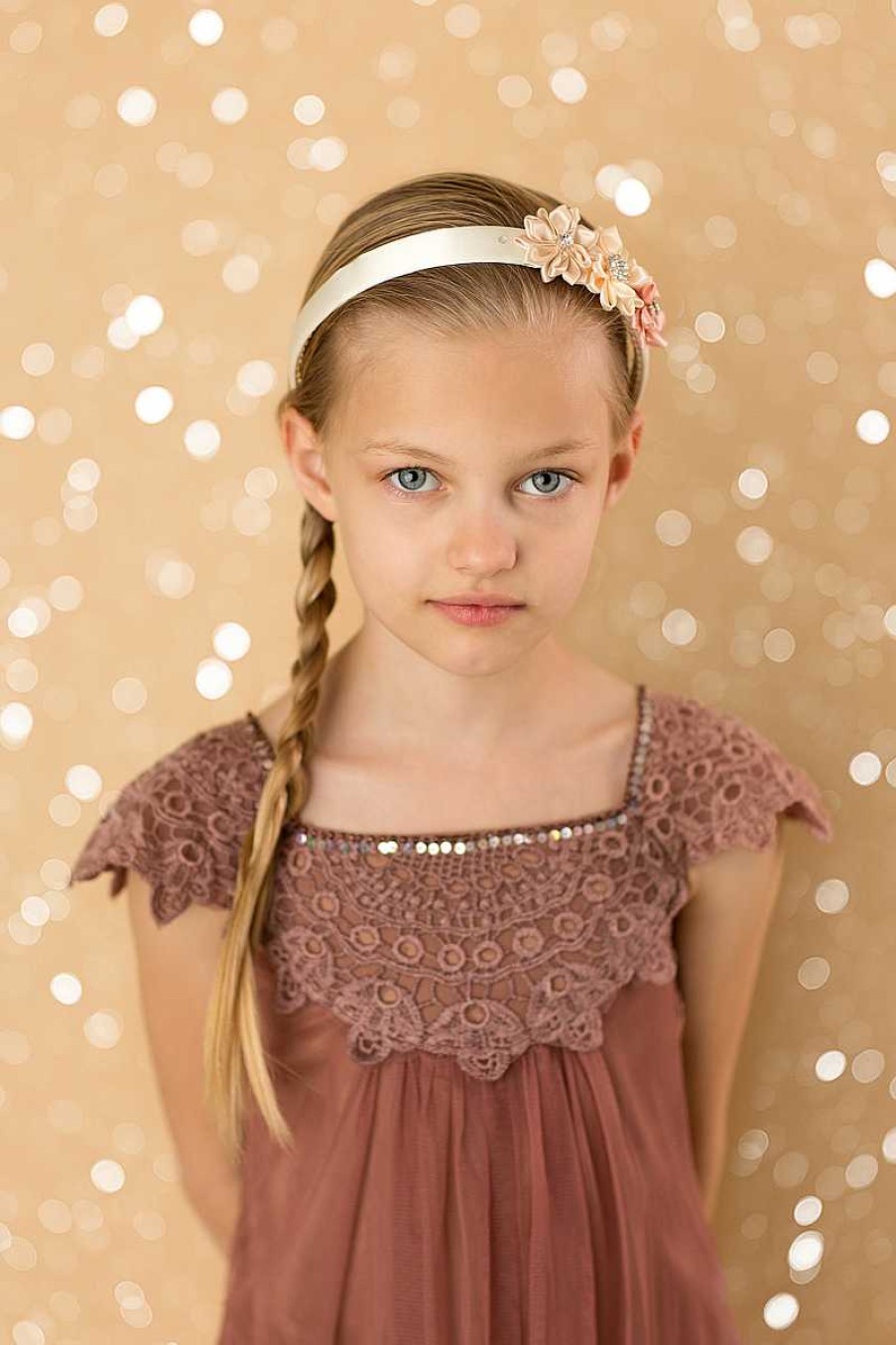 Girls Cute Cute | Satin Flowers In Warm Tones With Rhinestones