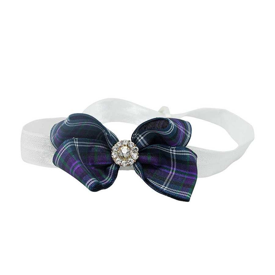 Girls Cute Cute | Checked Purple And White Gingham Medium Bow With Rhinestone Button On A Soft Headband