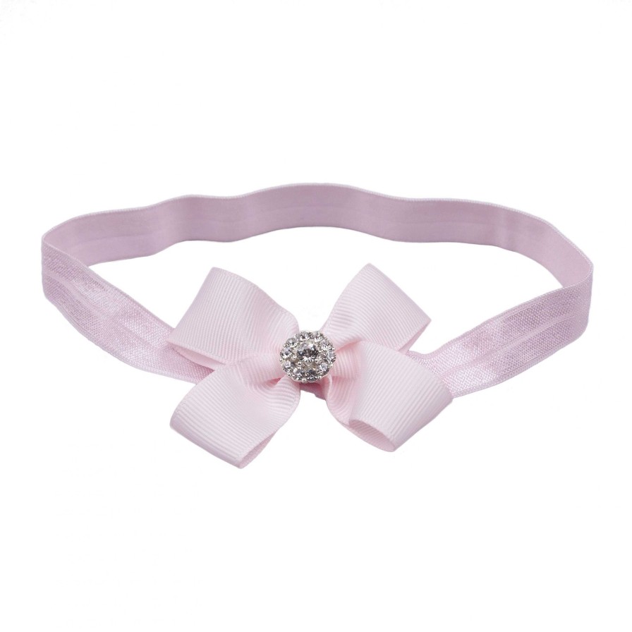 Girls Cute Cute | Medium Pink Double Bow With Rhinestone On A Soft Pink Headband