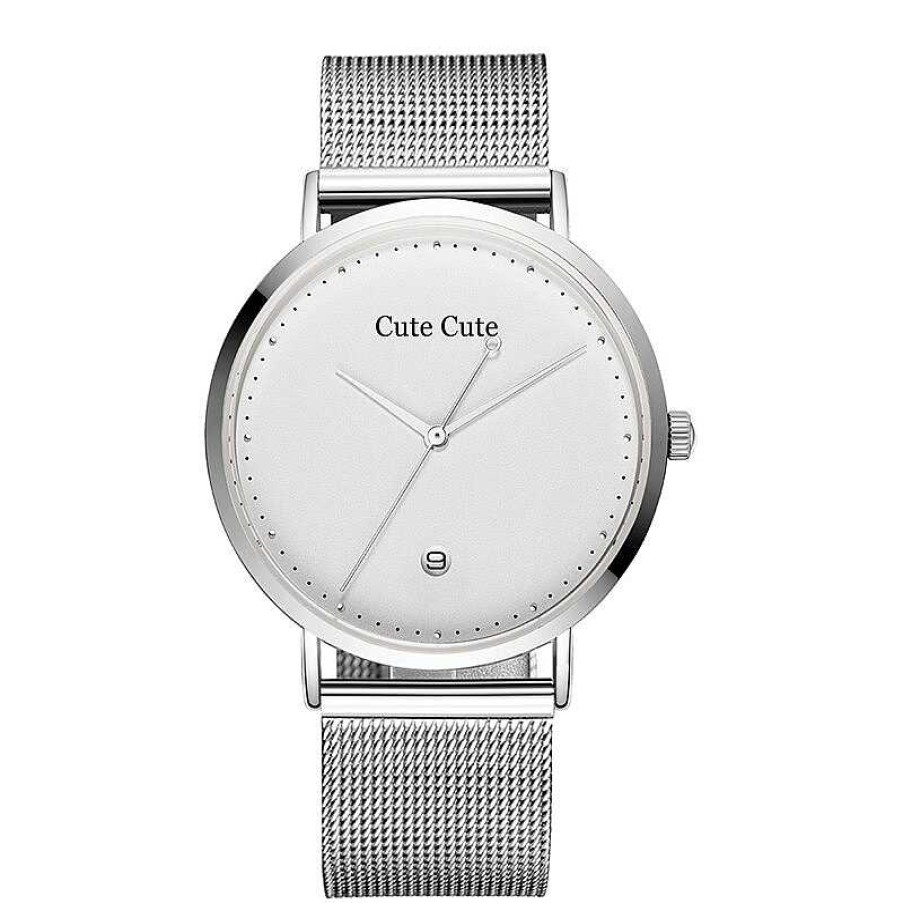 Woman Cute Cute | Silver Watch With A Silver Face And Stainless Steel Mesh Bracelet