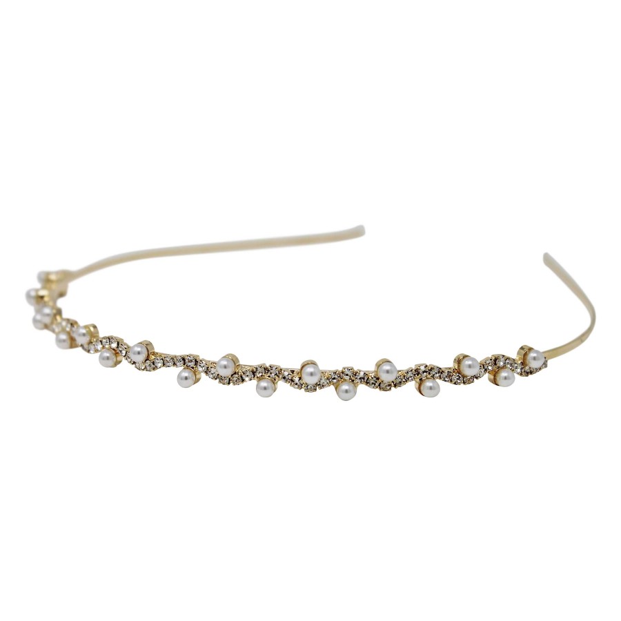 Woman Cute Cute | Crystal And Pearl Trim On A Slim Gold Alice Band