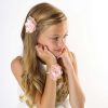 Girls Cute Cute | Blush Chiffon And Satin Flower With Rhinestone And Pearls On A Soft Bracelet