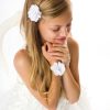 Girls Cute Cute | White Chiffon Flower With Pearls And Rhinestones On An Alligator Clip