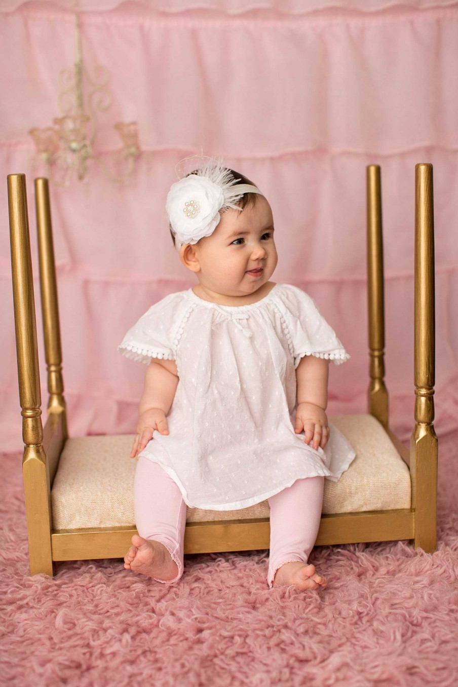 Girls Cute Cute | Beautiful White Silk Layered Flower With Pearl And Stone Finished With Marabou Feather And Delicate Net Veil On A Soft Elastic Headband