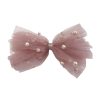 Girls Cute Cute | Dusky Pink Chiffon Bow With Pearls On An Alligator Clip