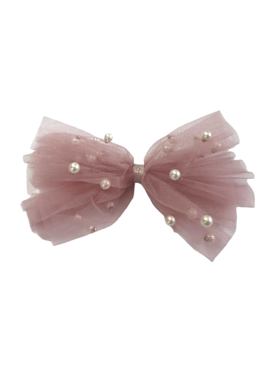 Girls Cute Cute | Dusky Pink Chiffon Bow With Pearls On An Alligator Clip