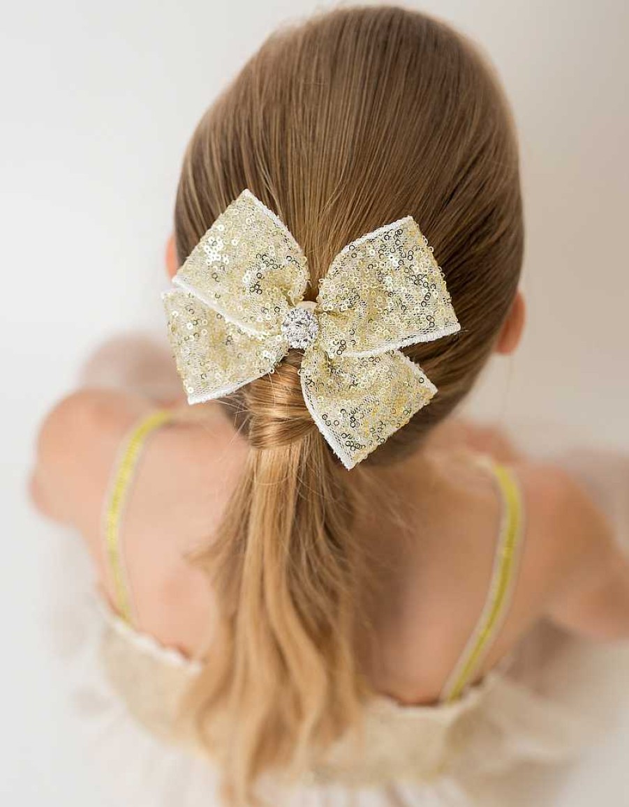 Girls Cute Cute | Double Sequin Bow With Rhinestone Button On An Alligator Clip.