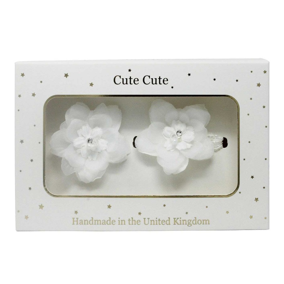 Girls Cute Cute | Delicate Off White Flowers With Pearls And Swarovski Crystals, Set- Clip And Bracelet