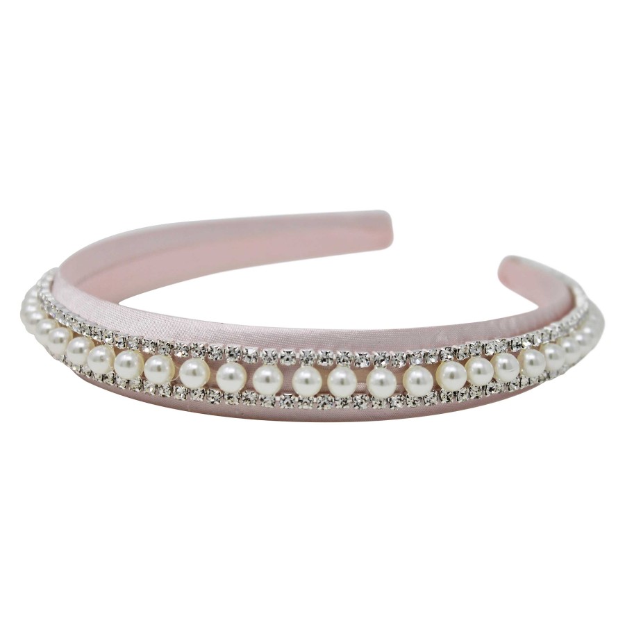 Woman Cute Cute | Crystal And Pearl Trim On A Pink Satin Alice Band