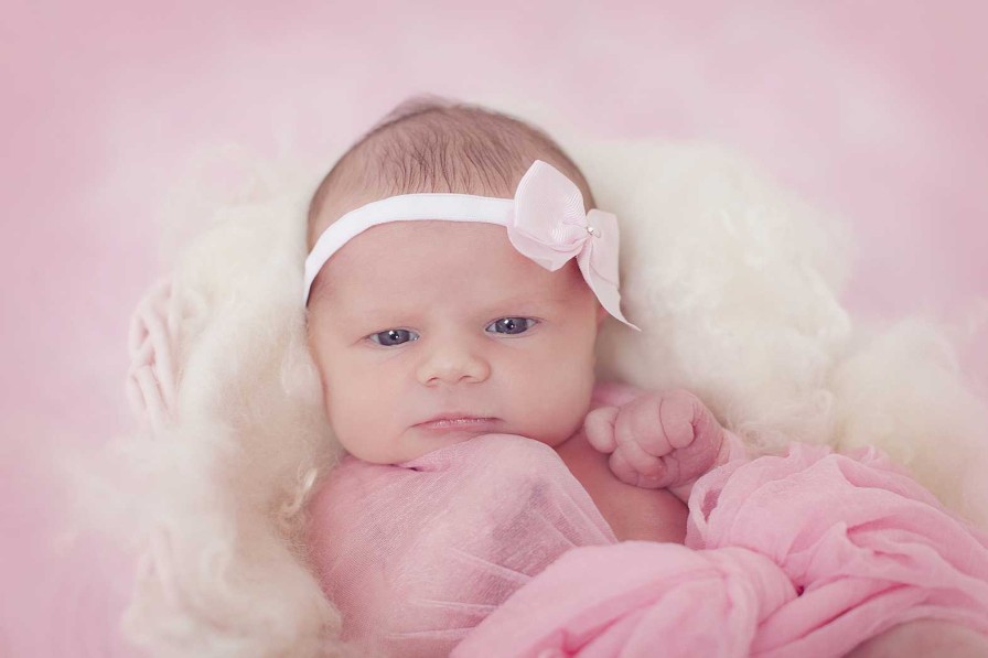 Girls Cute Cute | Baby Pink Simple Bow With Diamante On Soft Elastic