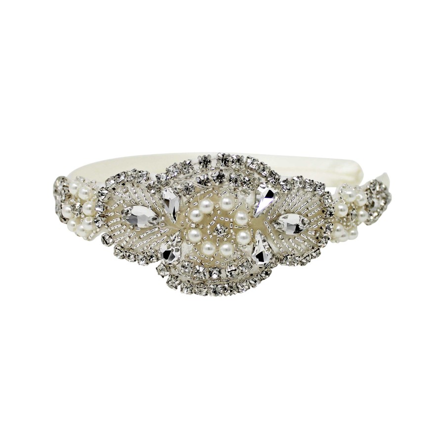 Woman Cute Cute | Pearl And Cased Diamante Trim On A Wide Satin Alice Band