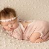 Girls Cute Cute | Three Blush Pink Lace Bows With Pearls On A Plush Soft Elastic Headband