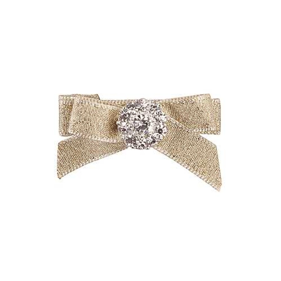 Girls Cute Cute | Little Gold Bow With Rhinestone On A Clip