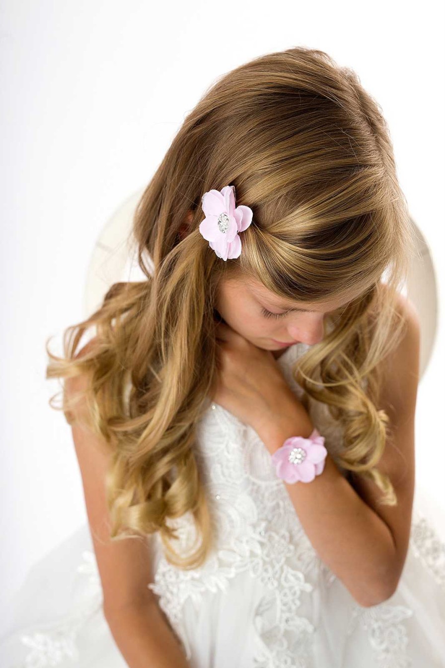 Girls Cute Cute | Pink Layered Flower With Rhinestones On A Soft Elastic Bracelet