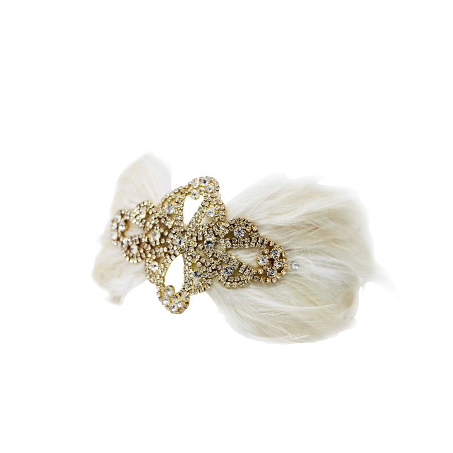 Woman Cute Cute | Ivory Feathers And Crystal Diamante Patch With Swarovski Crystals On A Satin Alice Band