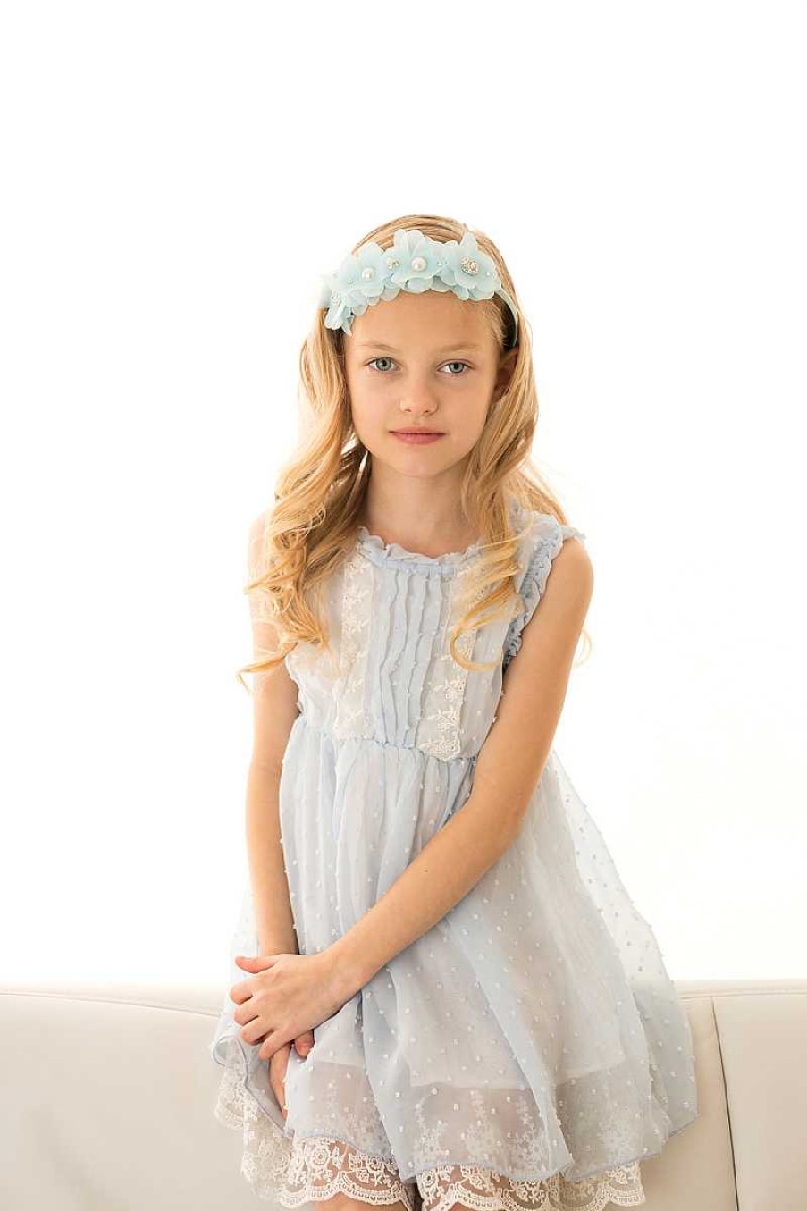 Girls Cute Cute | Blue Chiffon Flowers With Swarovski Diamante, Pearls And Rhinestones