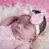 Girls Cute Cute | Satin Pink Double Bow With Crown On Soft Elastic Headband