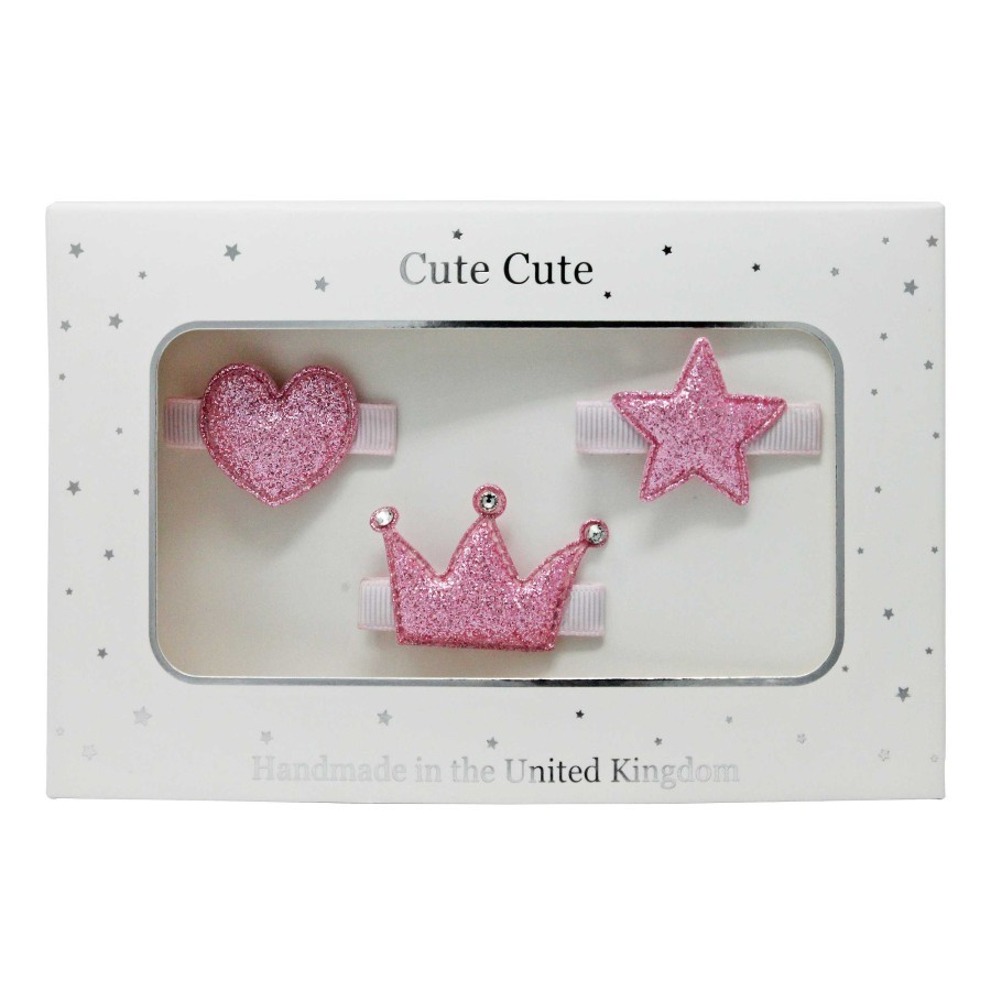 Girls Cute Cute | Dusky Pink Glitter Set Of Clips In A Silver Gift Box