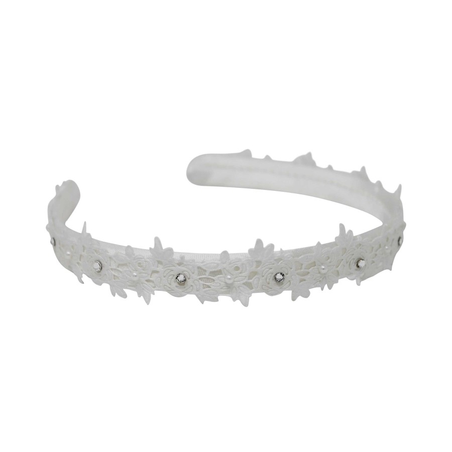 Woman Cute Cute | White Satin Trim With Pearls And Swarovski Crystals On A Satin Alice Band