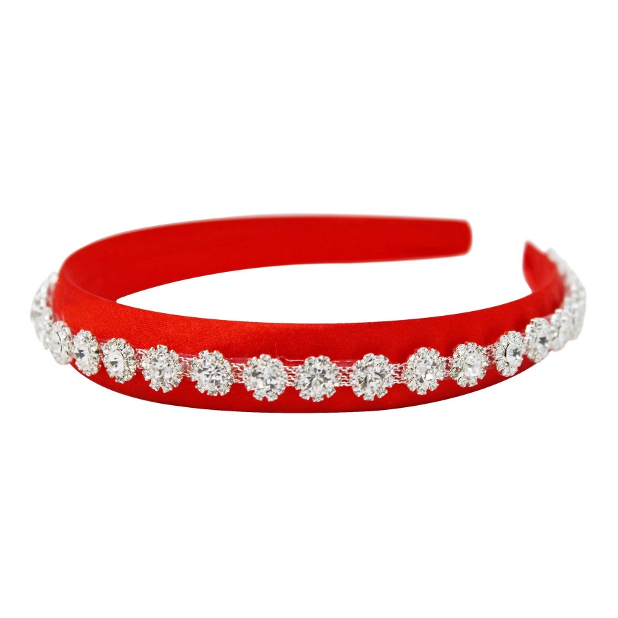 Woman Cute Cute | White Diamante Trim On A Satin Red Alice Band