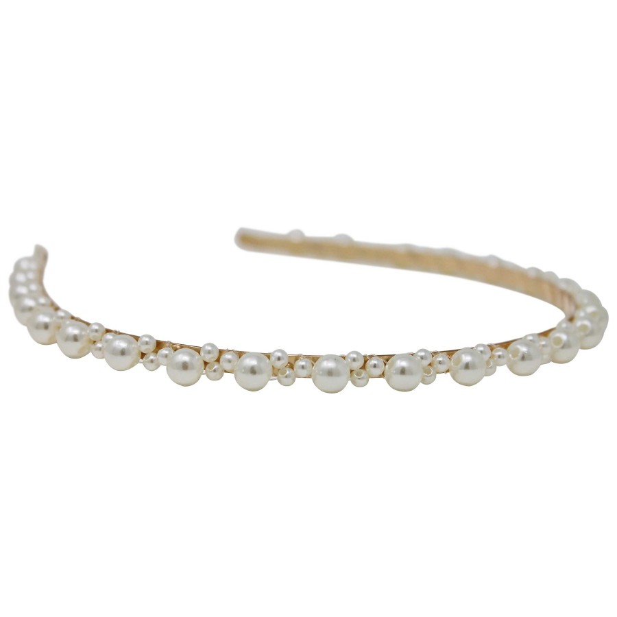 Woman Cute Cute | Pearl Trim On A Gold Slim Alice Band