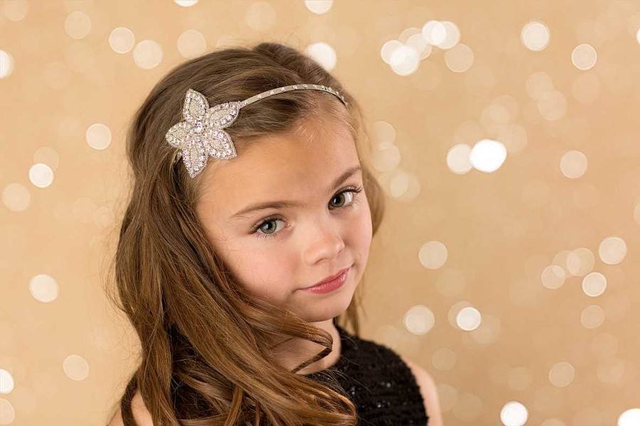 Girls Cute Cute | Flower Crystal Beaded Headband On A Slim Silver Alice Band